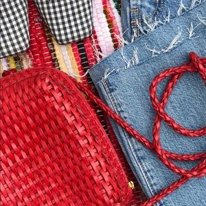 Talbots || Vintage Red Leather Braided Woven Purse